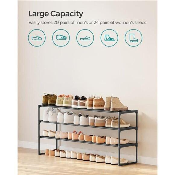 SONGMICS 3 Tier Shoe Rack Stackable Metal Organizer Shelf for 24 Pairs Black - Picture 6 of 7